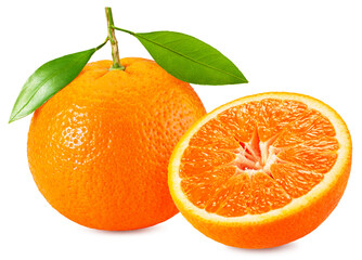 Orange with leaves isolated on white