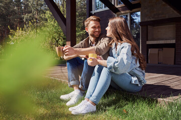 Lovely man and woman spending weekend in fresh air