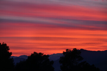 Sunsent behind mountains in Montenegro