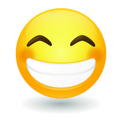 Beaming Emoji face radiant. Vector art  illustration design. Emoticon expression graphic round. Avatar kawaii style.
