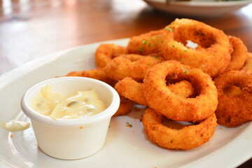 Onion rings on platter
