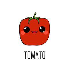 Funny cartoon tomato character in kawaii style