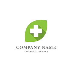 Fototapeta premium Leaf and Medical Cross Company Logo Design Template.