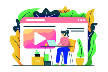 Vector,  flat design illustration of people, plants and work environments. 