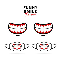 Obraz premium Face mask vector design with creepy funny big open mouth and teeth illustration