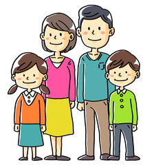 手描きイラスト素材家族夫婦子供二人