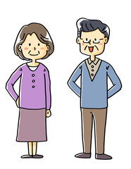 手描きイラスト素材老夫婦仲良し