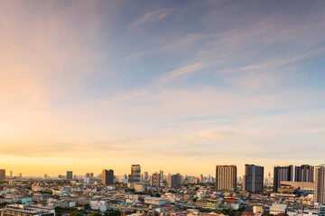 Naklejka na ściany i meble Morning time view of sunrise over Bangkok city, thailand