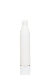 Retail standard 250 ml lotion or shampoo bottle isolated on white background. Vertical