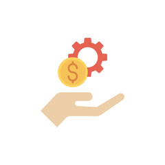 Hands holding gear and money vector icon symbol isolated on white background