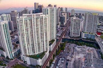 Fototapeta na wymiar Aerial View of Downtown Miami Skyscrapers during Winter