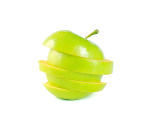 Sliced green apple over white background