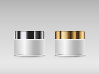 Cream Bottles collections, silver and gold cap products design on gray background, vector illustration