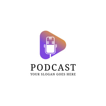 creative podcast mic logo design template, digital audio show logo inspiration