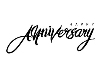 Happy Anniversary lettering text banner, black color. Vector illustration.