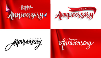 Happy Anniversary hand lettering. Handmade calligraphy vector illustration isolated with curtain background, vector sets.