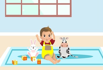 TODDLER HAVING FUN WITH DOLLS