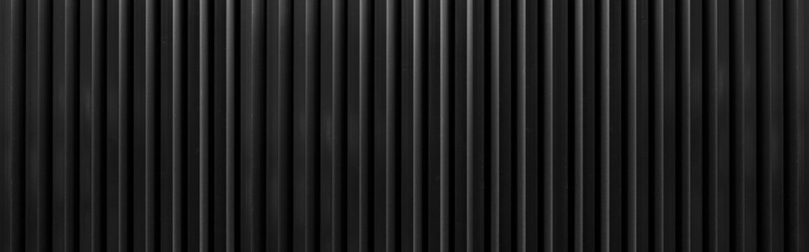 Panorama of Black Corrugated metal background and texture surface or galvanize steel.