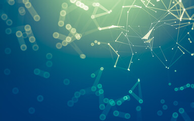 Abstract background. Molecules technology with polygonal shapes, connecting dots and lines. Connection structure. Big data visualization.