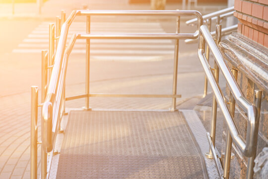 Ramp way with stainless steel handrail with for support