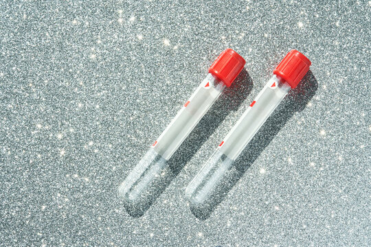 vacutainer for collecting blood material in laboratory. Top view.