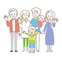 手を振る３世代家族