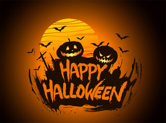 Happy Halloween Poster, night background with creepy pumpkins, illustration. vector elements for banner, greeting card Halloween celebration.