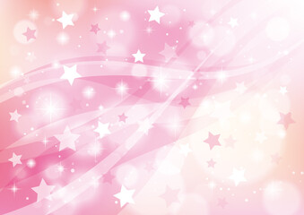 Fototapeta na wymiar 星とウェーブ　キラキラと光る抽象的な背景　ピンク
