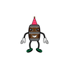 wine barrel character with birthday hat vector design illustration