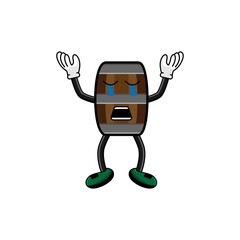 wine barrel character cry vector design illustration