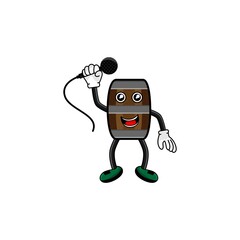 wine barrel character with microphone vector design illustration