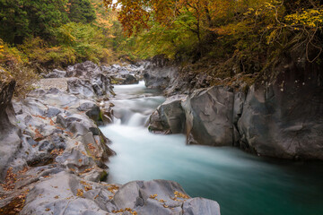 Waterfall in autumn forest in Nikko, Japan
