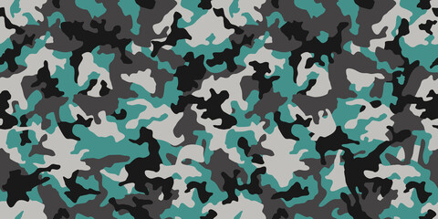 Military blue camouflage, war repeats texture, seamless vector background. Camo pattern for army clothing, fabric hunting.