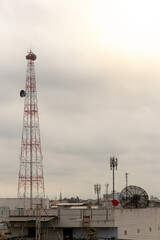 Telecom tower painted in white and red