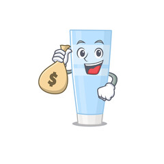 Crazy rich eye cream mascot design having money bags