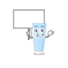 Cartoon picture of eye cream mascot design style carries a board