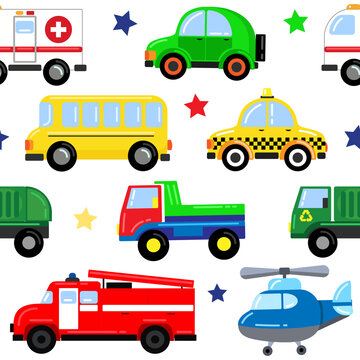 
pattern of childrens cars. cartoon style vector illustration