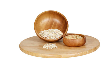 Rolled Oats with Oat Groats in Wooden Bowls