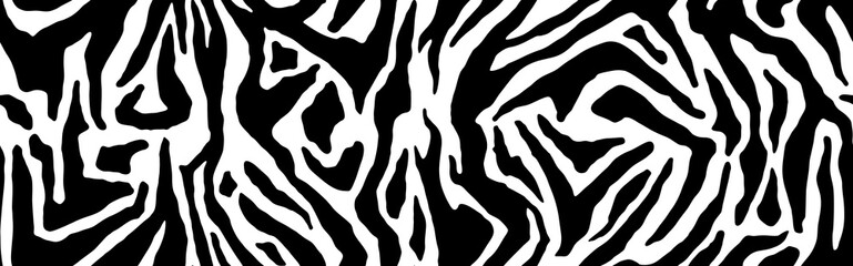 Zebra print. Stripes, animal skin, tiger stripes, abstract pattern, line background. Black and white vector monochrome seamles texture.
