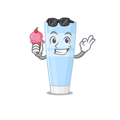 A cartoon drawing of eye cream holding cone ice cream