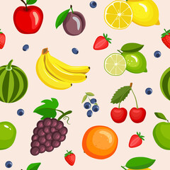 fruit pattern. cartoon style vector illustration