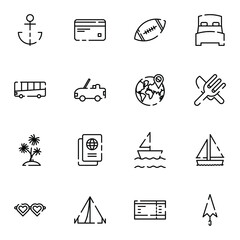travel, tourism, journey, trip, holiday icon set. simple lined travel dotted outline icon sign concept. 
