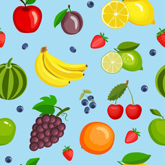 fruit pattern. cartoon style vector illustration