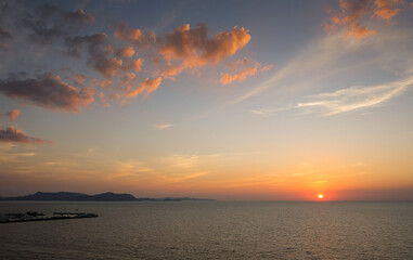 The sunset seascape and gradient evening twilight sky background