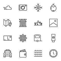 Fototapeta premium Holiday and travel icon set. Modern outline trip, journey, travelling icons sign. Simple icon vector illustration.