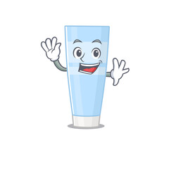 A charming eye cream mascot design style smiling and waving hand