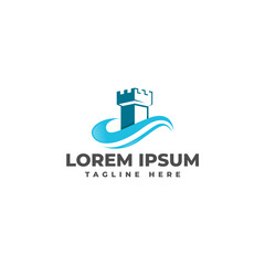 Castle Sea Wave Logo Vector Icon Illustration