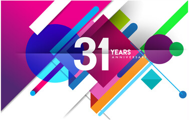 31st years anniversary logo, vector design birthday celebration with colorful geometric isolated on white background.