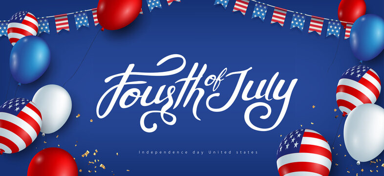 Independence day USA banner template american balloons flag and flags Garlands decor.4th of July celebration poster template.fourth of july vector illustration .