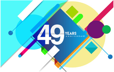 49th years anniversary logo, vector design birthday celebration with colorful geometric isolated on white background.